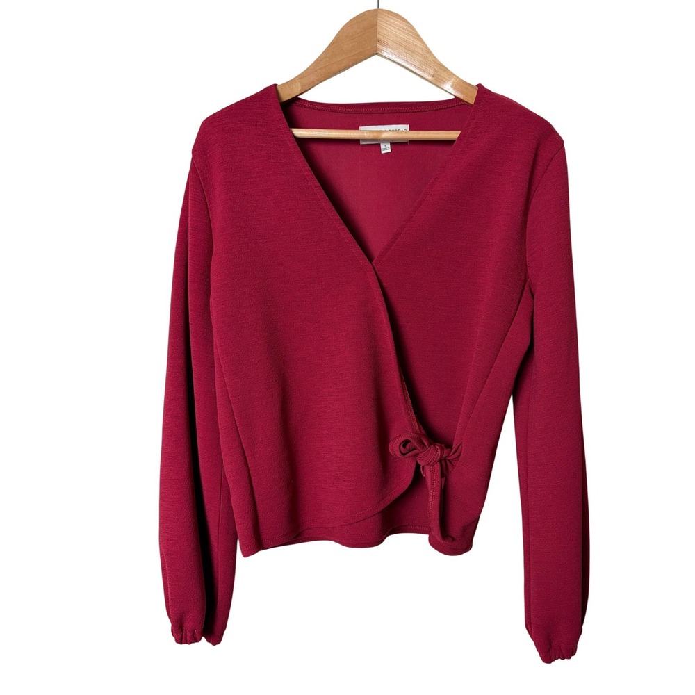 Madewell Texture & Thread Wrap Top Berry‎ Red Long Sleeve Side Tie Blouse Small